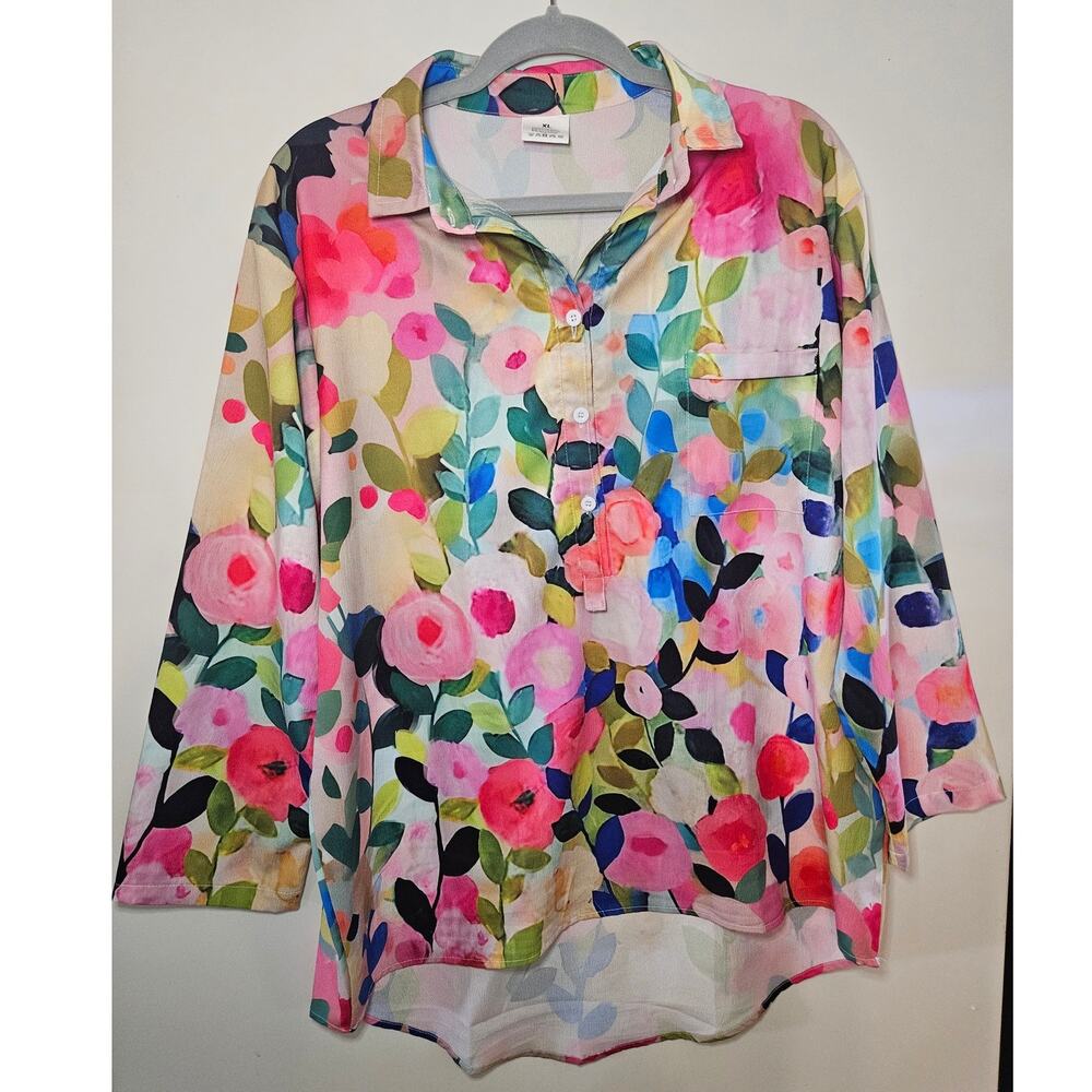Colorful Outfit XL Blouse Floral & Chico's Size 3 (Size 16) Blue Capris C69/50